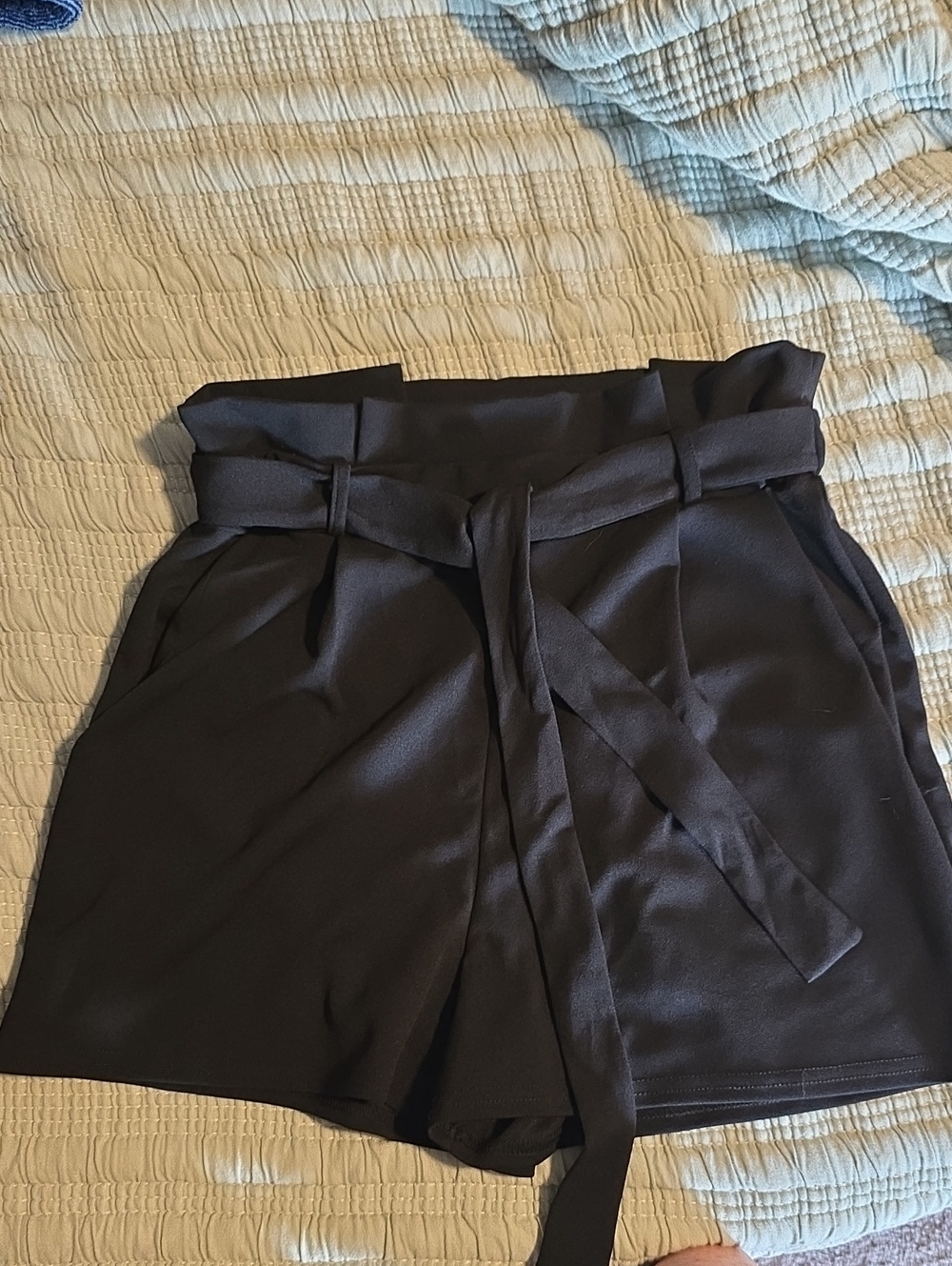 High-Waist Black Paperbag Shorts with Tie Belt